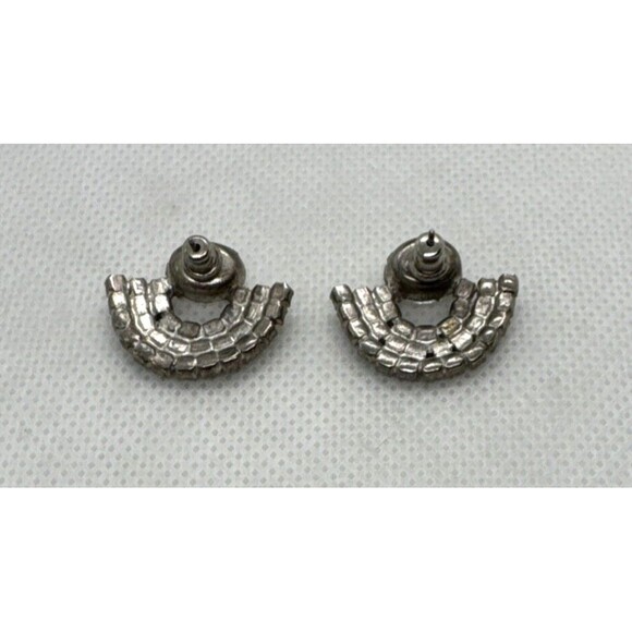 Vintage Rhinestone Silver Tone Semi Circle Stud Dangle Pierced‎ Earrings Retro - Picture 4 of 7
